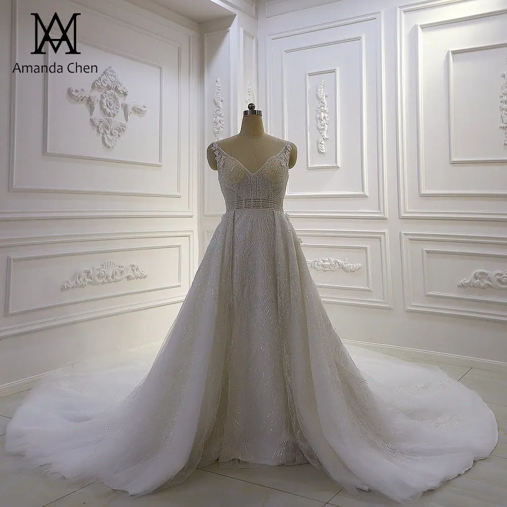 Robe de soiree Кепки рукав Бисер Роскошные длинным шлейфом для девочек; платье с глубоким вырезом на спине для свадебное платье