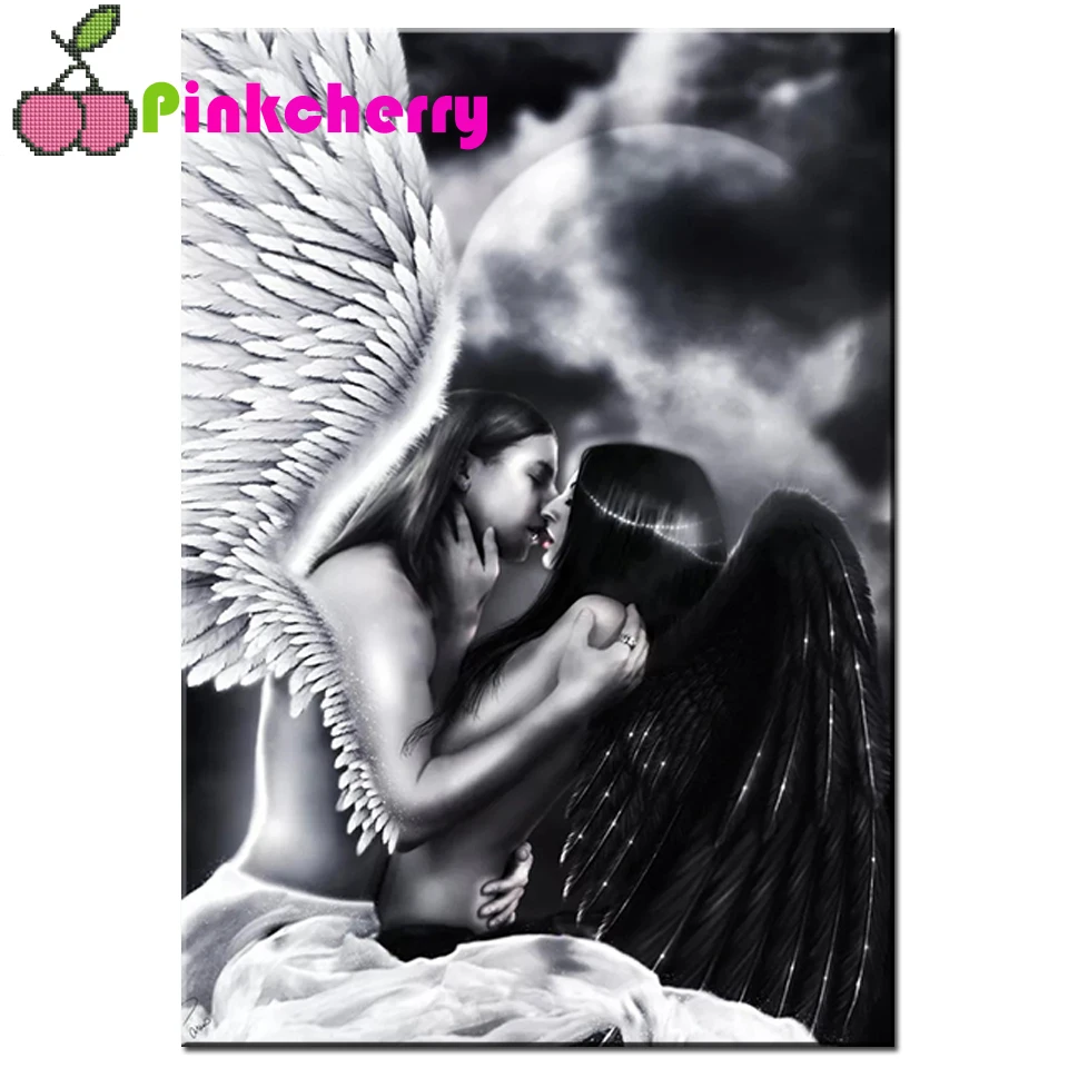 

Full Square Round Diamond 5D DIY Diamond Painting Black White Angel Love 3D Embroidery Cross Stitch Rhinestone Painting k1086