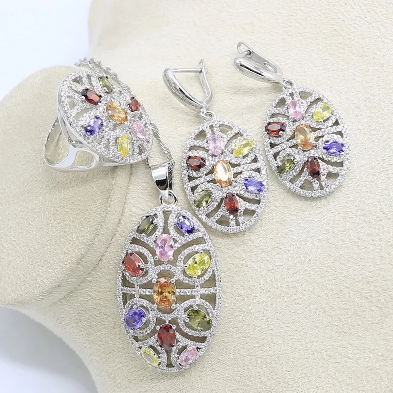 Серебряный цвет свадебные ювелирные изделия разноцветные камни кубический