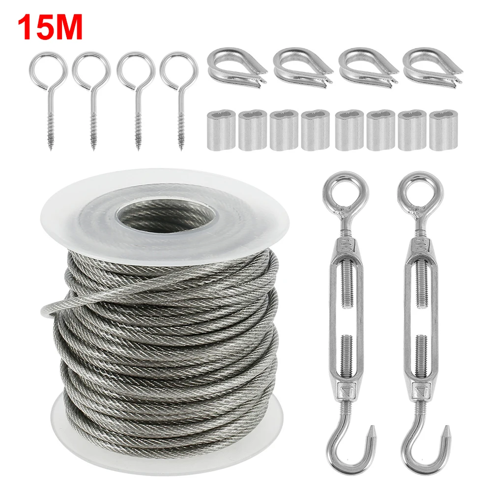 

57PCS/Set 30 Meter Steel PVC Coated Flexible Wire Rope Soft Cable Transparent Stainless Steel Clothesline Diameter 2mm Kit