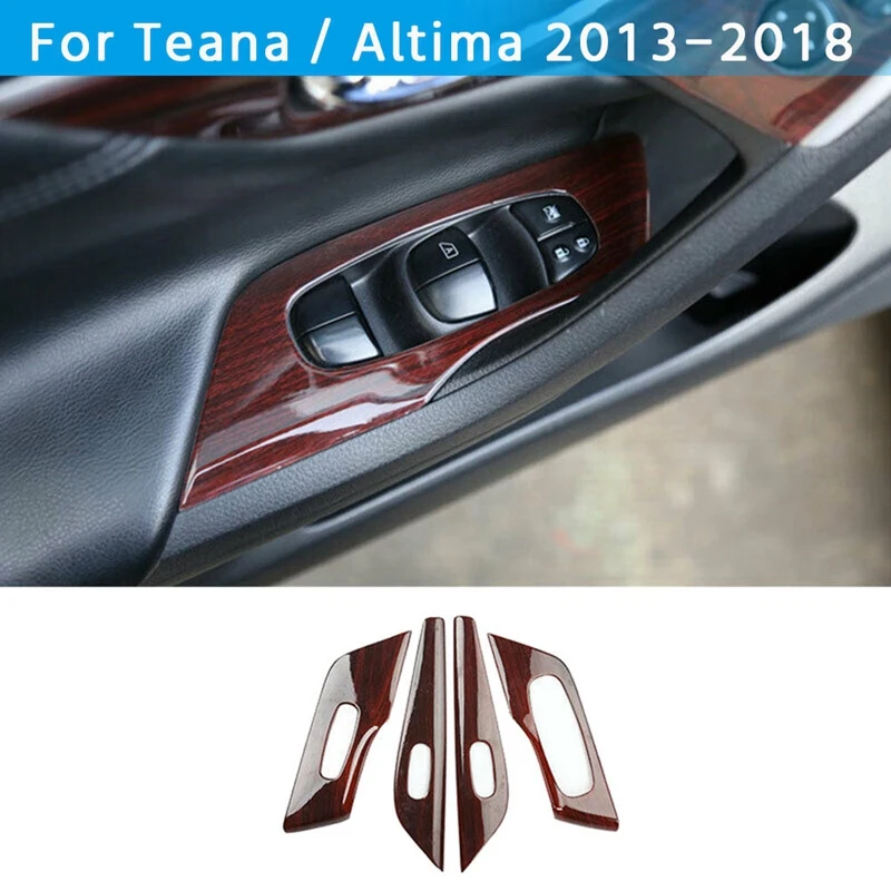 

4Pc Wood Grain Window Lift Panel Switch Cover Trim for Nissan Altima Teana 2013-2018 Accessories Interior Decoration