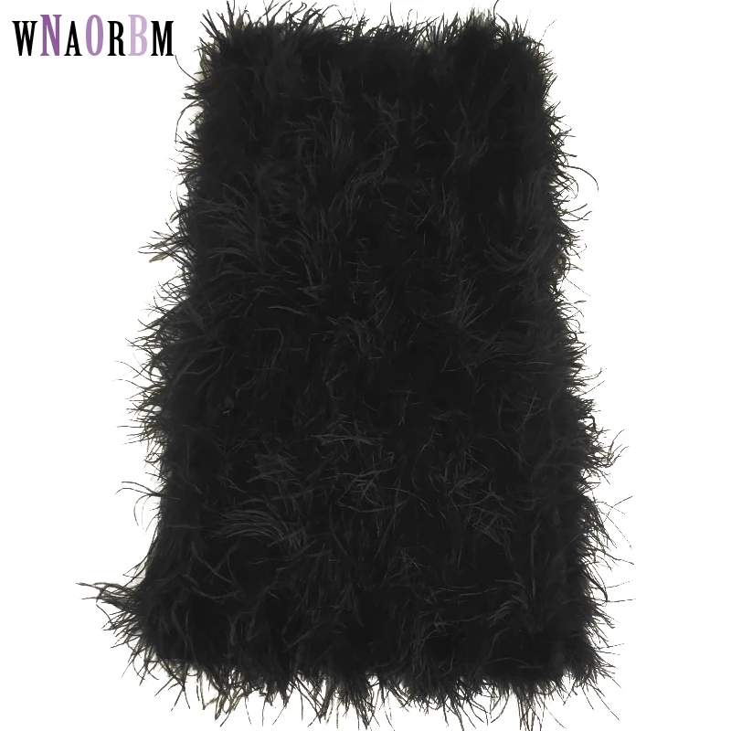 100% natural ostrich hair skirt Length 62 cm women's fur coat real ostrich fur Dress bra one line skirt Customizable