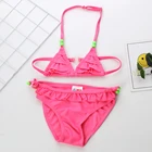 Милые раздельные бикини для девочек, купальные костюмы с жемчугом, оборка с тесьмой