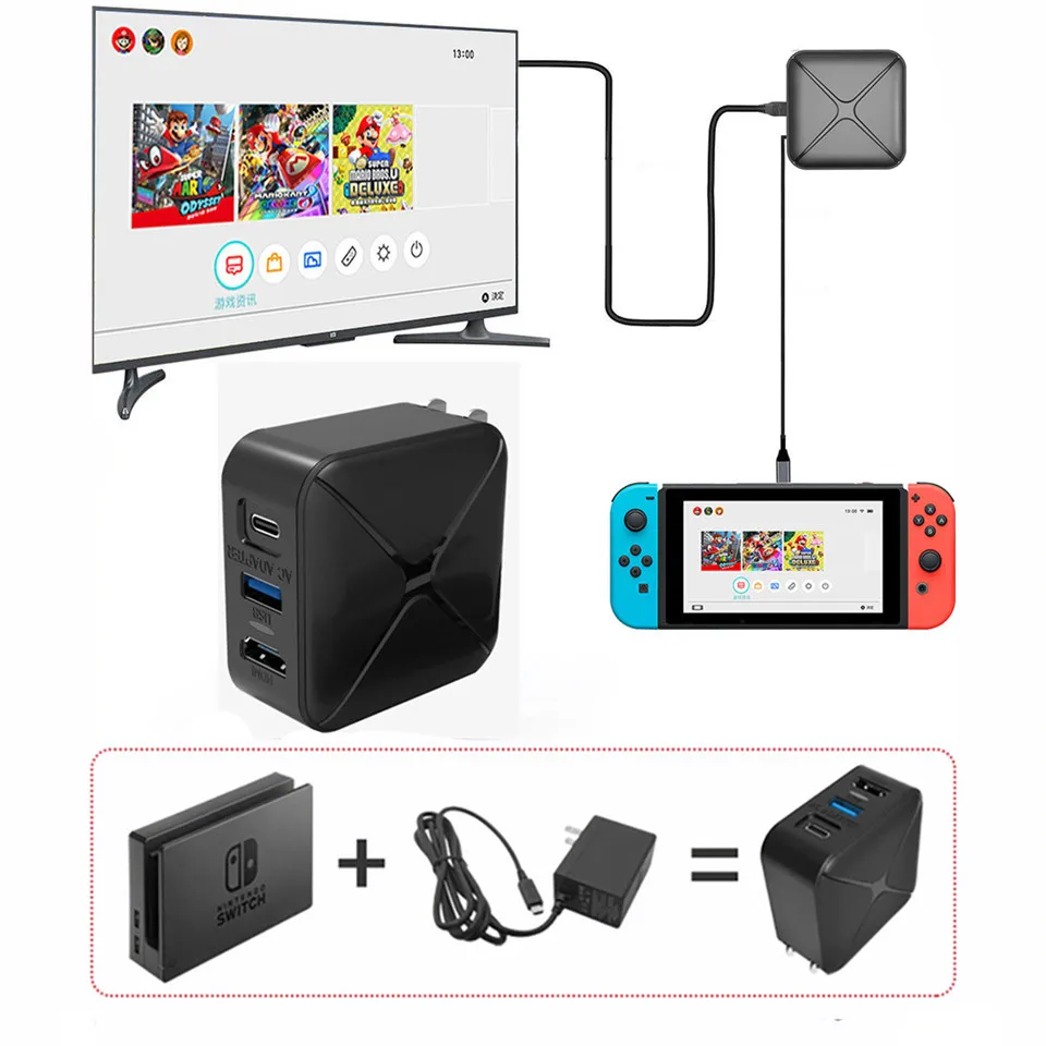 

3 IN 1 Fast Charger for Nintendo Switch Console Video Converter HDMI TV Replacement Charging Dock for Nintend Switch Adapter
