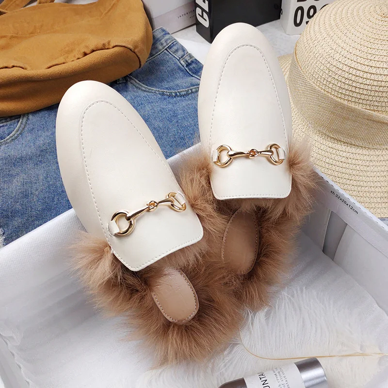 

Winter Slip on Mules Shoes for Woman Large Size Leather Suede Slippers for Women Zapatillas Mujer Indoor Flat Shoes Ladies