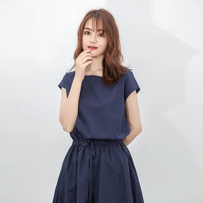 

2021 summer new waist loose cotton and linen dress Black