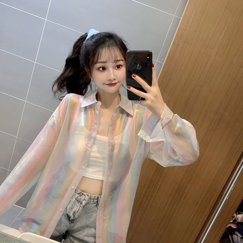 Новинка лета 2020 женское Сетчатое платье-рубашка с длинным рукавом китайское