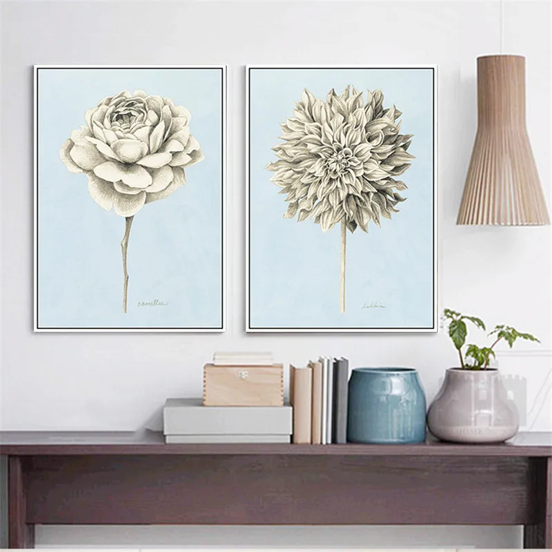 Nordic Modern Style Various Beautiful Flowers Canvas Painting Minimalism Posters And Prints Wall Pictures For Living Room Decor | Дом и сад