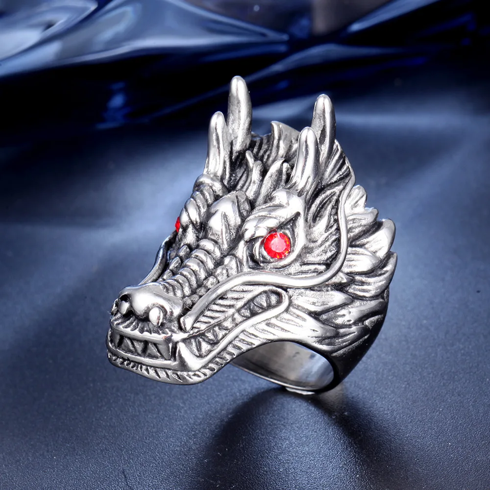 Мужское Винтажное кольцо с головой дракона из нержавеющей стали ювелирные