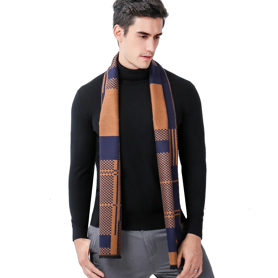 Маленький цветной мужской шарф в клетку с имитацией кашемира сохраняющий тепло