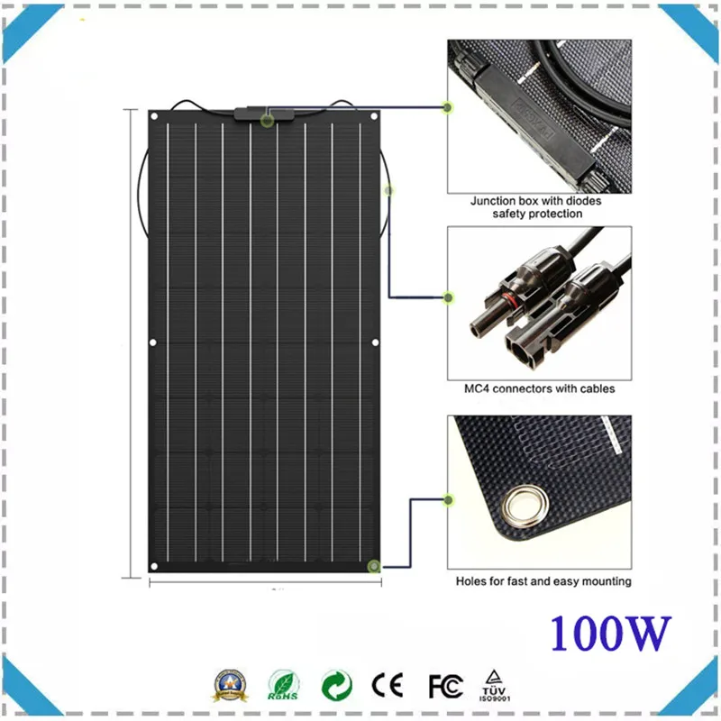 Фабрики Китая высокая эффективность 100W 12V ETFE гибкое солнечное зарядное устройство для RV. boat