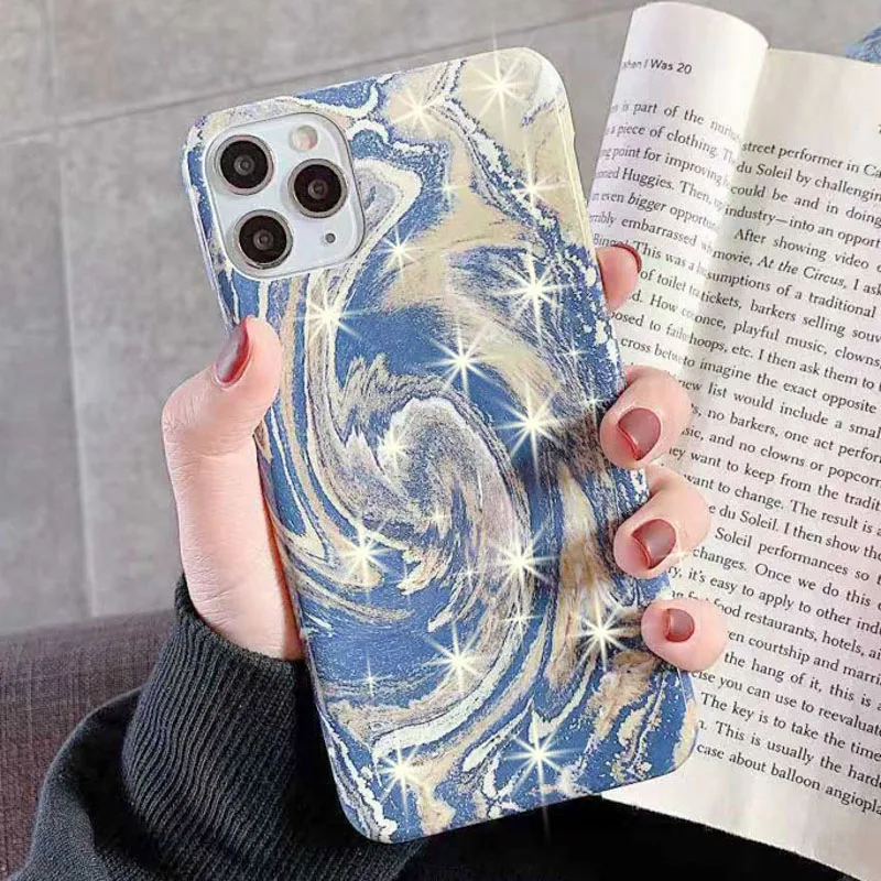 

Shinning Glitter Quicksand Hard Phone Cover for IPhone 11 Pro Max XR XS MAX X 6 6S 7 8 Plus SE 2020 Bling Hard PC Marble Case