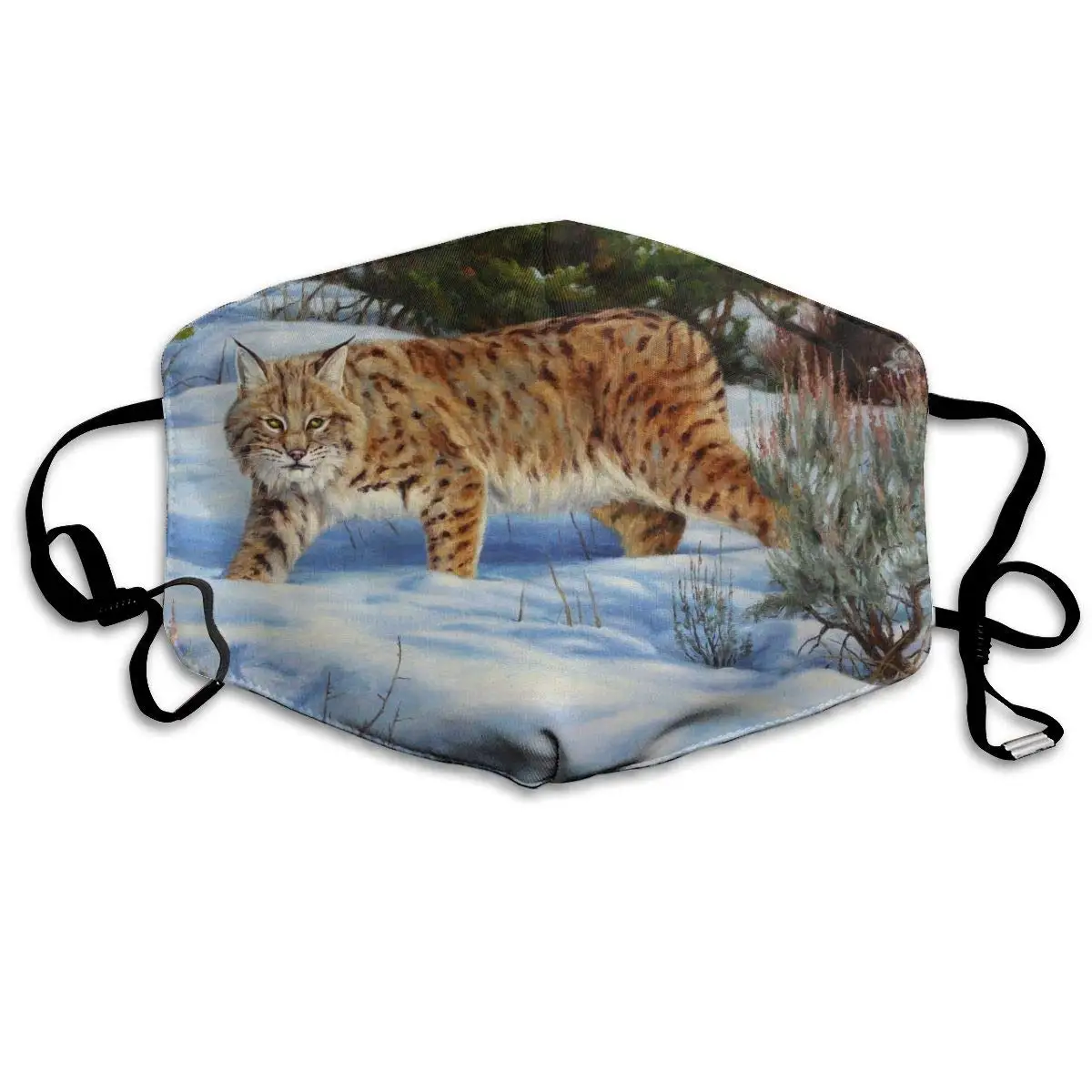 

Polyester Anti-dust Mouth Mask - Bobcat Small Snow Seamless Art Washed Reusable Mouth-Muffle - Fashion Printed Face Masks for