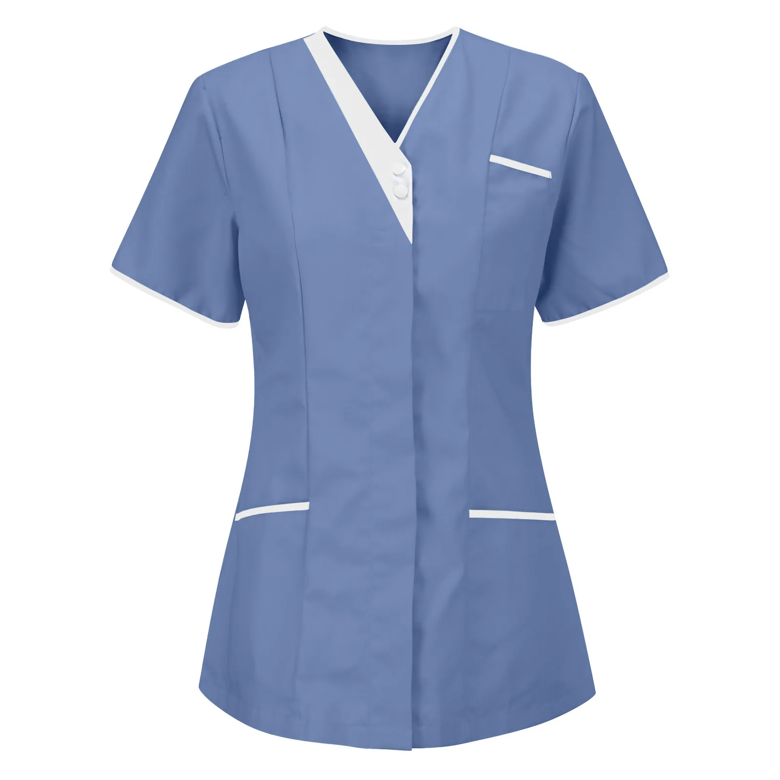 

Short Sleeve V-neck Tops Working Uniform Solid Pocket T-shirt Blouse Overalls Nurse Uniform