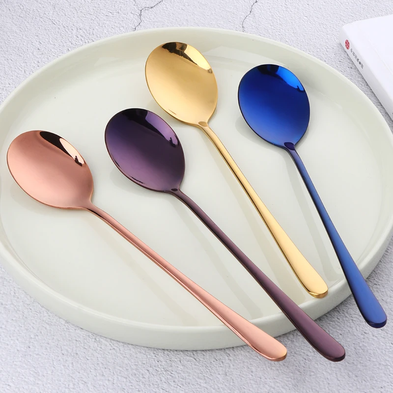 8 расцветок Нержавеющая сталь ложки с ложка длинной ручкой из розового золота