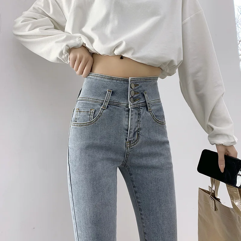 

Women's Jeans Autumn New High-waisted Abdomen and Hip Trousers Women's Slim Elastic Feet Pants Women