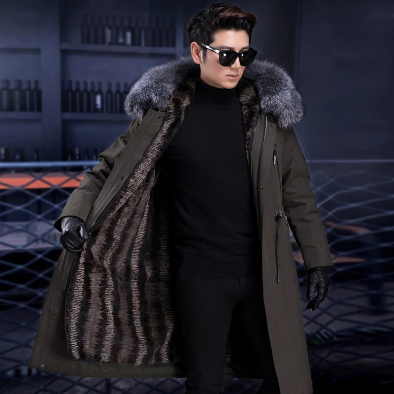 Осень зима 2020 новое синее мужское меховое пальто среднего возраста Воротник из