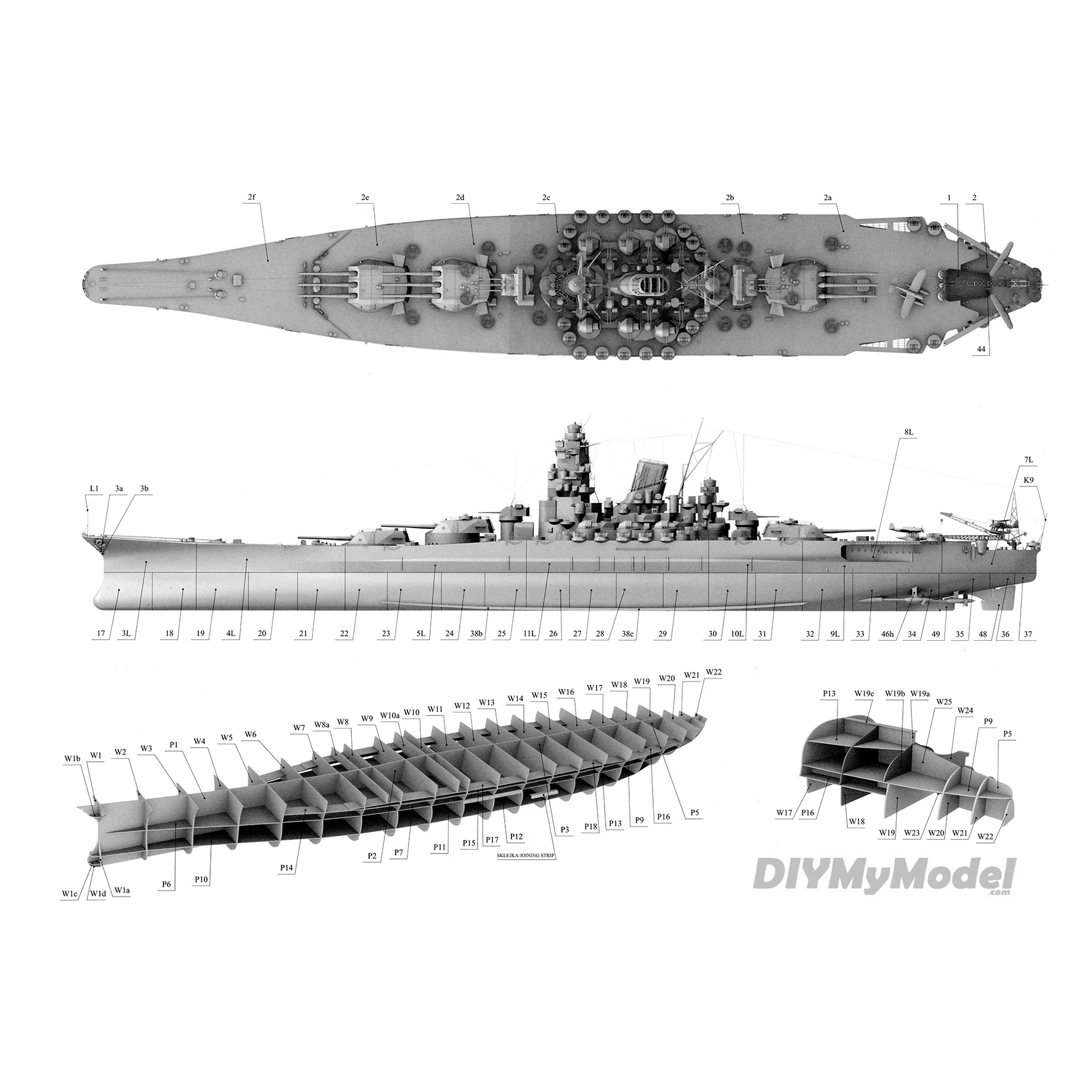 DIYMyModeI-Battleship de la Segunda Guerra Mundial de Jap&oacute;n, Yamato 1:200, BRICOLAJE, manualidades, Kit de papel, hecho a mano juguete, rompecabezas, regalo, utillaje de pel&iacute;cula-2