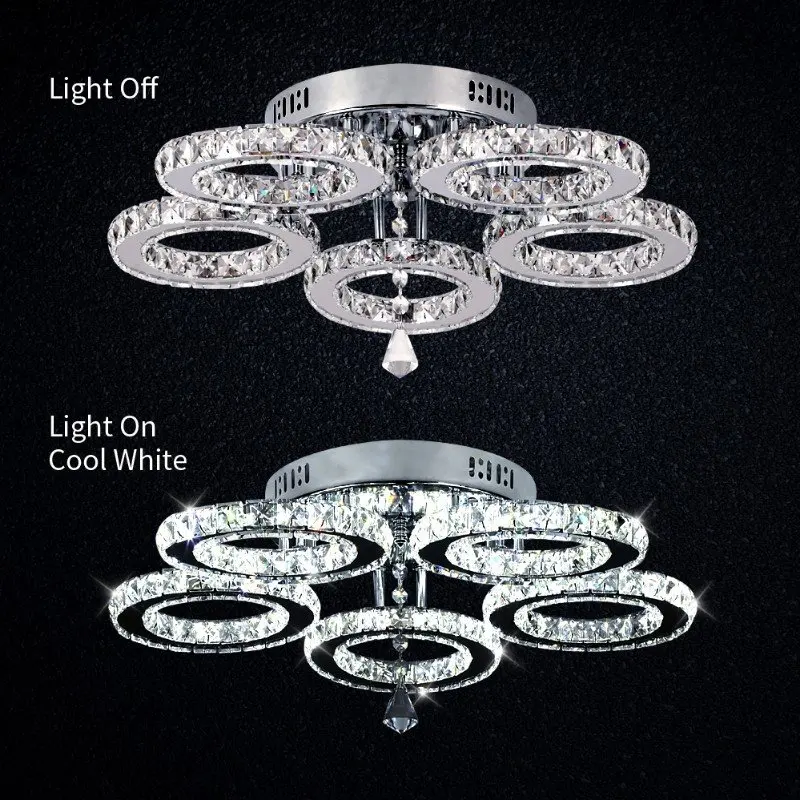 

Modern Crystal LED Chandeliers Lighting Chrome Plafon Lustre Stainless Steel Luminaire Hanging Ceiling Lamp Fixtures
