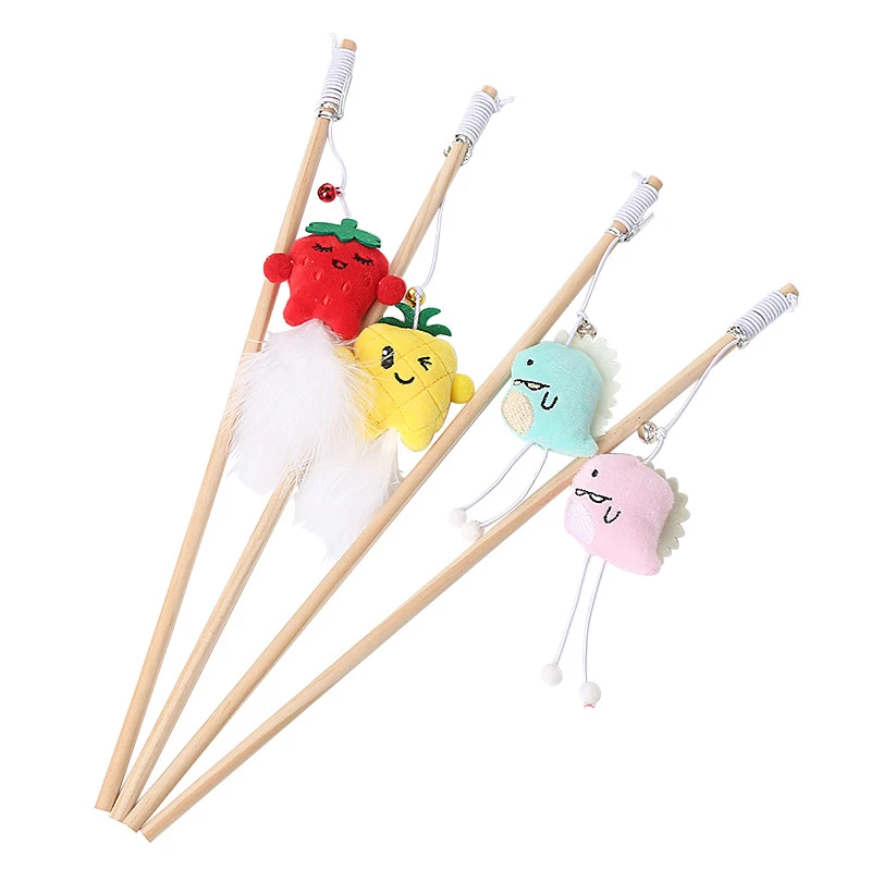 

Cat Toy Wood Wand Pepper Pineapple Dinosaur And Feather Cat Teaser Wand Kitten Interactive Toys Pet Cats Toy Pet toys