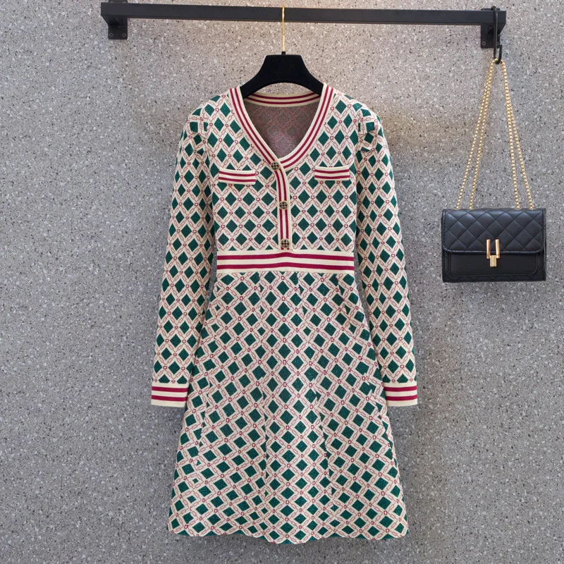 

Женское трикотажное платье в контрастную клетку, Повседневное трикотажное облегающее платье на пуговицах, осень