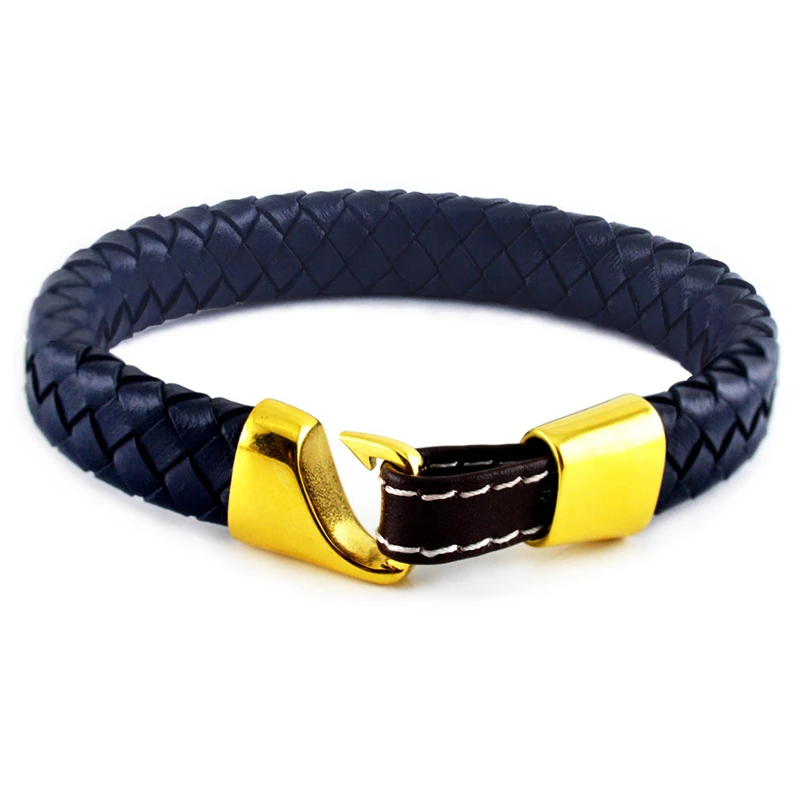 

European Style Genuine Leather Bracelets For Women Fashion Jewelry Birthday Gift Vintage God Color Stainless Steel Hook Bangles