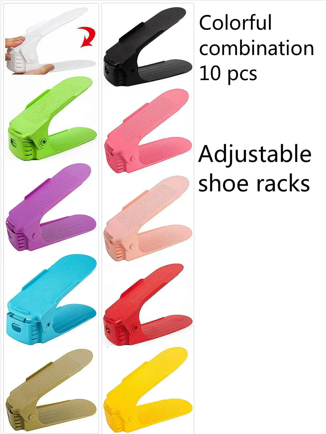 10pcs Durable Colorful Adjustable Shoe Organizer Footwear Support Storage Shoe Rack Stand Space Saving Cabinet Closet Stand Shoe - Цвет: colorful
