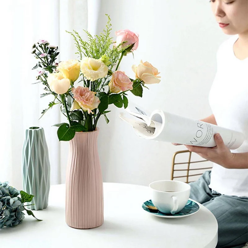 

Flower Vase Decoration Home Plastic Vase White Imitation Ceramic Flower Pot Flower Basket Nordic Decoration Vases for Flowers