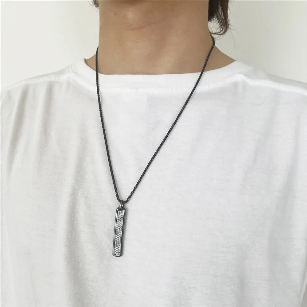 

Full CZ Crystal Rectangle Men Pendant Necklace For Women Stainless Steel Long Chain Pendant Necklace For Men Choker Jewelry Gift