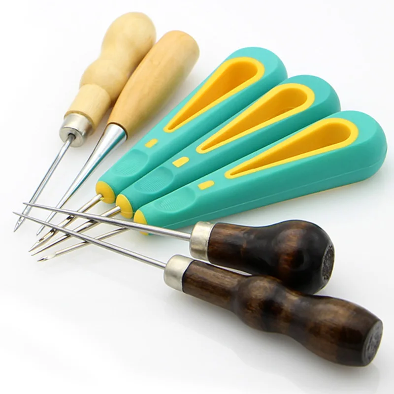 Шило для шитья кожи инструмент ремонта деревянная ручка многоразовые круглые