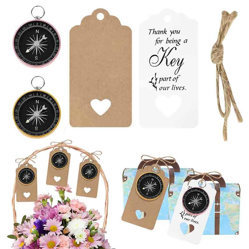 

5Pcs Gold Compass With Tag Labels Card Wedding Favors Candy Gift Box Decoration For Guest Souvenirs Party Banquet Table Decor