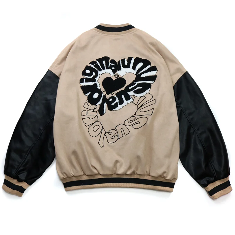 

Hip Hop Streetwear Baseball Jacket 221 Letter Heart Embroidery Patchwork Bomber Jackets Harajuku Casual Varsity College Coat