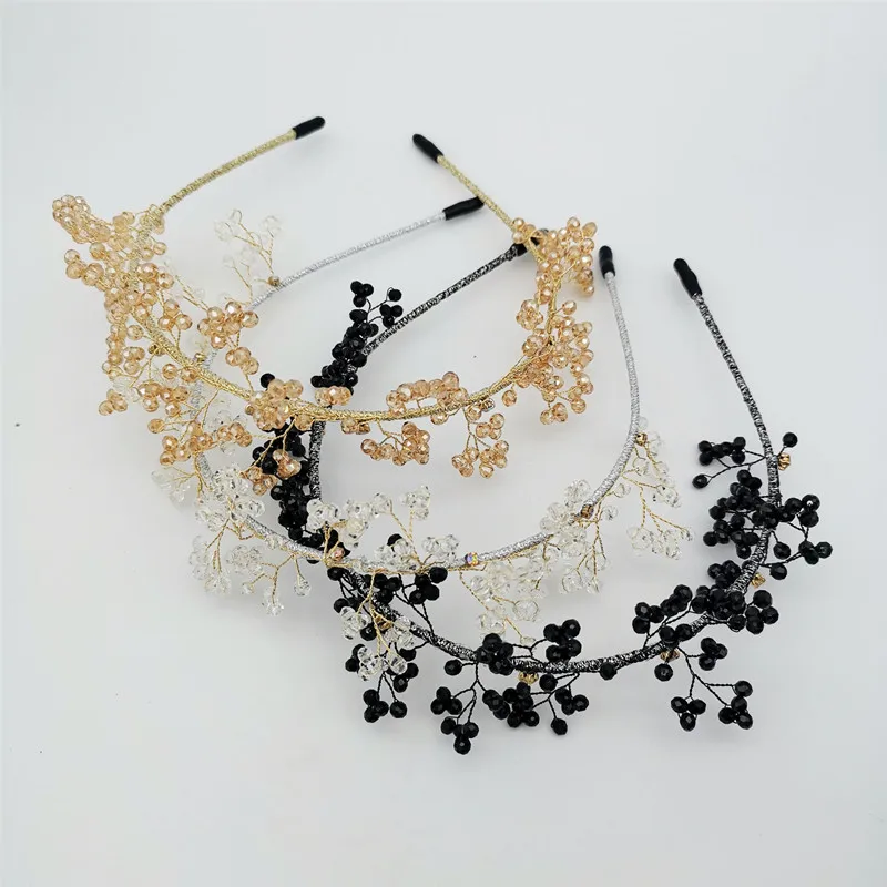 

Crystal winding headband fashion hair accessories women three-dimensional leaf double thin side headband cute hair band headwear