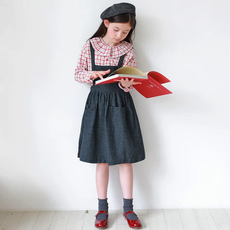 Новая осенняя одежда для девочек-подростков Клетчатая блуза с длинными рукавами