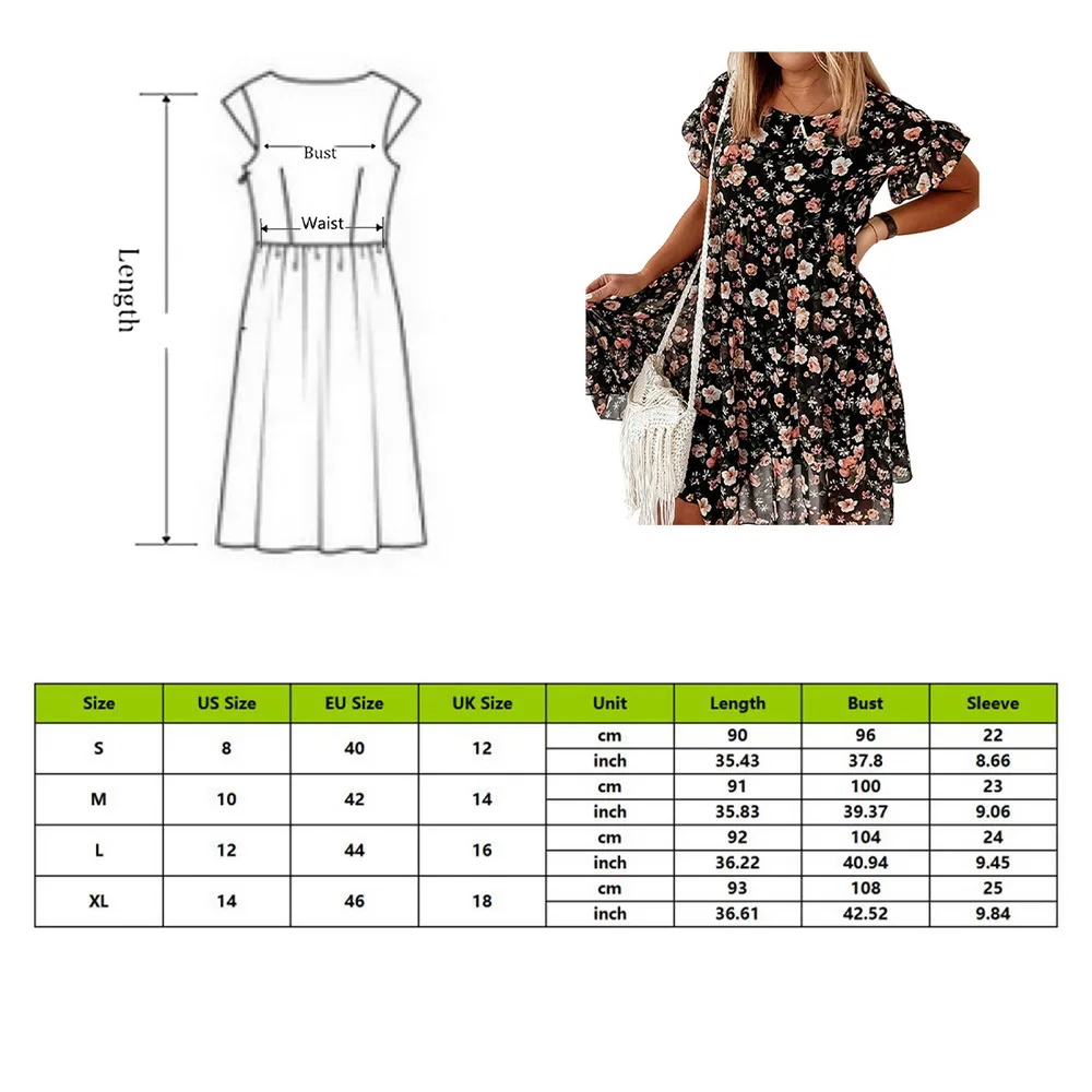 

Casual Floral Print Summer Dress Boho Short Sleeve Woman Dress Female Loose Ruffles Mini Dresses For Women 2021 Robe Femme