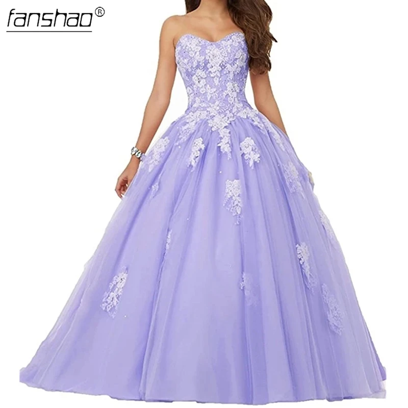 Женское платье без рукавов Fanshao Сиреневое бретелек Белое Бальное Платье с