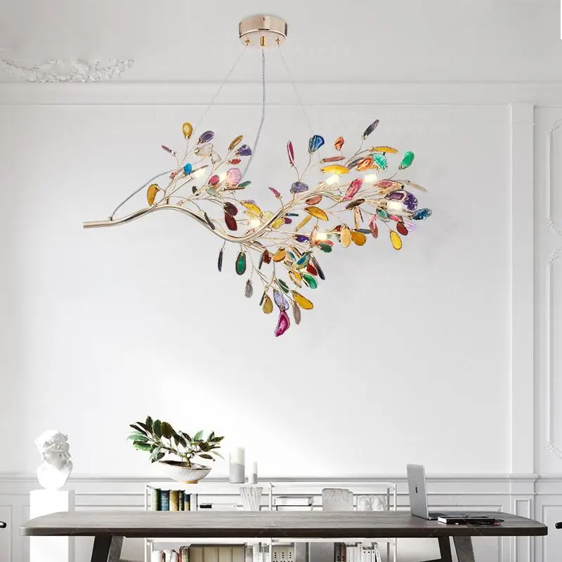 Большая светодиодная люстра Золотая ветка дерева Агатовая Люстра для