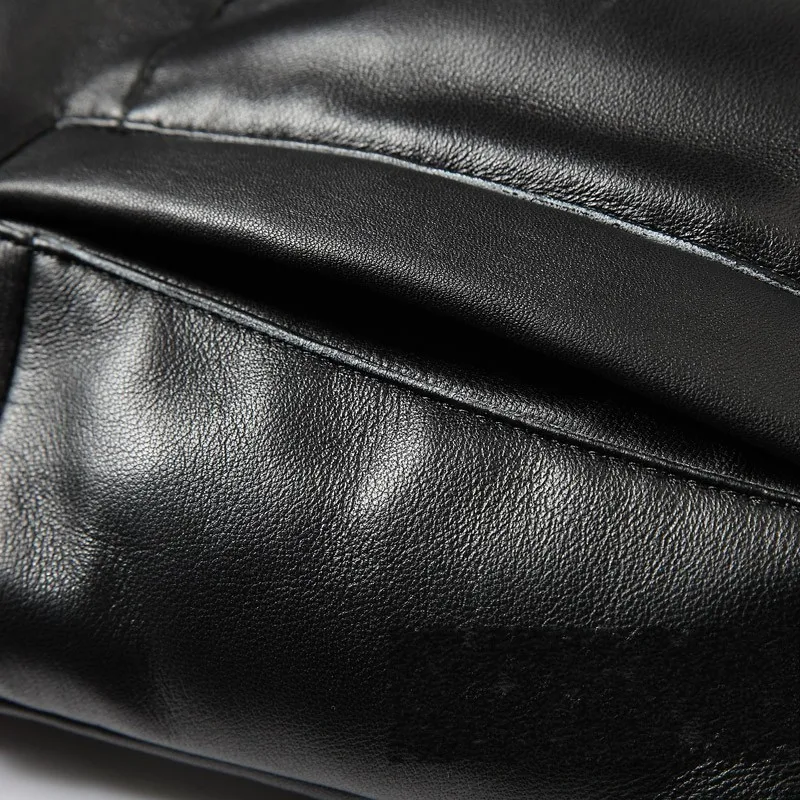 

Winter Thick 100% Real Leather Jacket Men Stand Collar Casual Sheepskin Down Coat Street Warm Black Bomber Jacket Plus Size 6XL