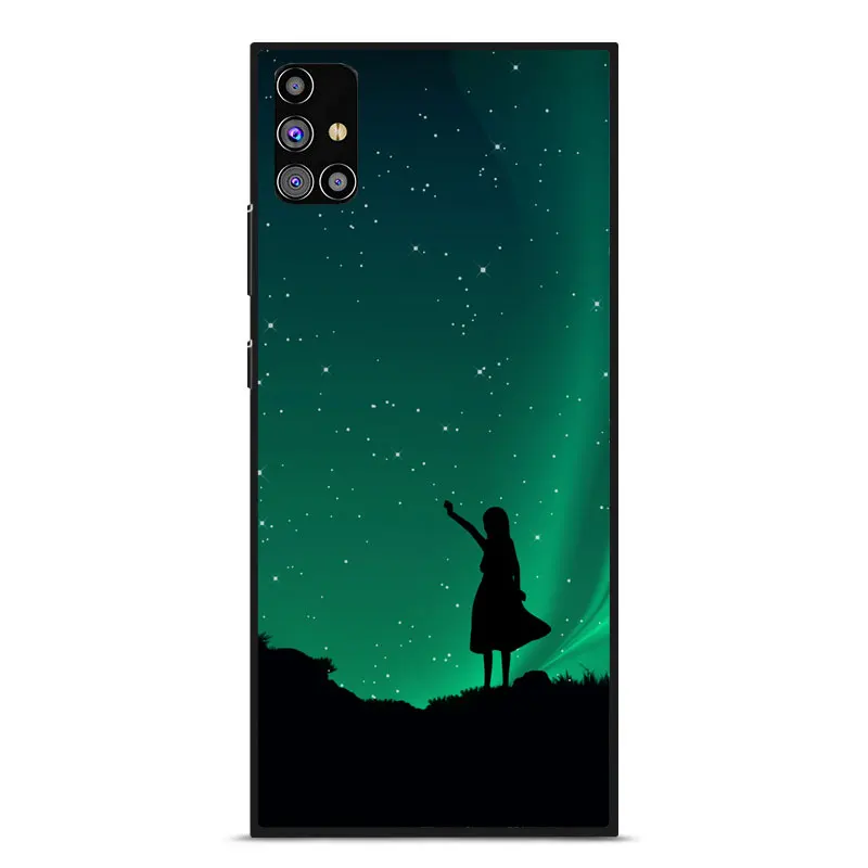 

Phone Case For Samsung M31S Mirror Painted pattern Scratch Proof Tempered glass shockproof Back Cover For Samsung M31S Cover