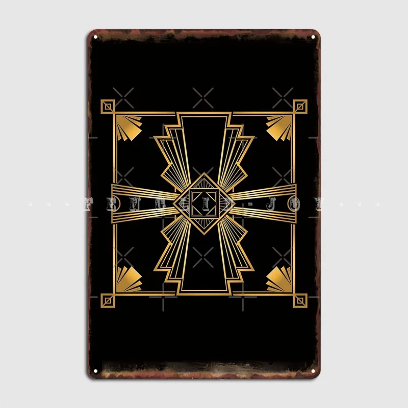 Черно золотистый геометрический дизайн Постер в стиле арт деко металлическая