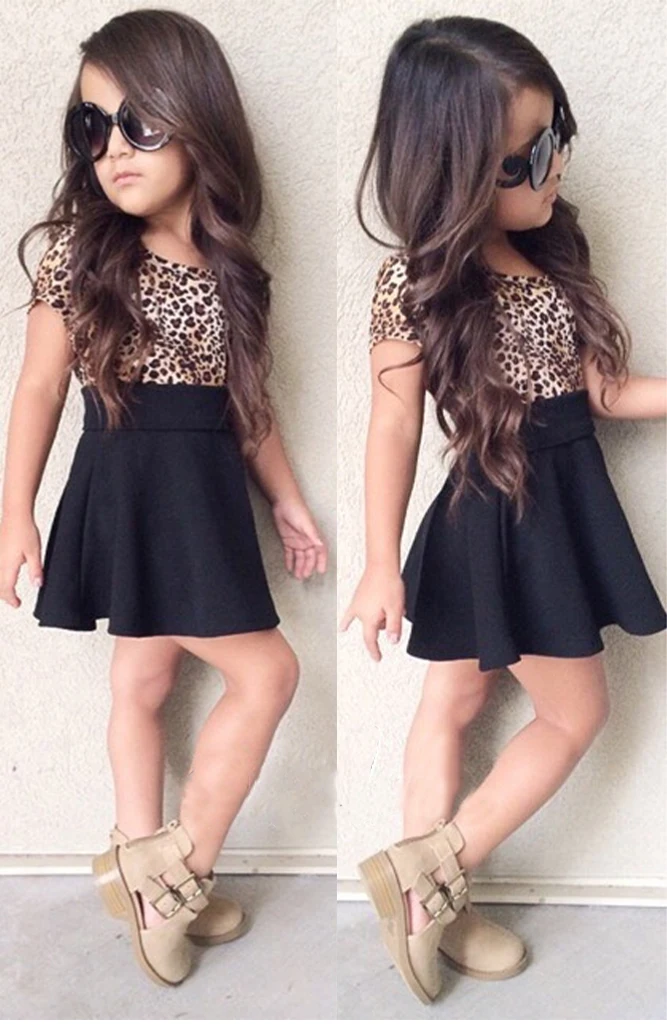 Leopard 2019 Summer New Fashion Baby Girls Kid Short Sleeve T-shirt Patchwork Dress Dresses Princess TUTU dress | Детская одежда и
