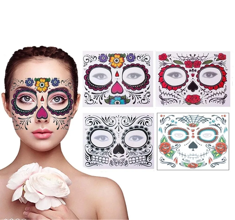 Маскарадные вечерние наклейки Mexica Day of the Dead Sugar Skull для лица Временные татуировки