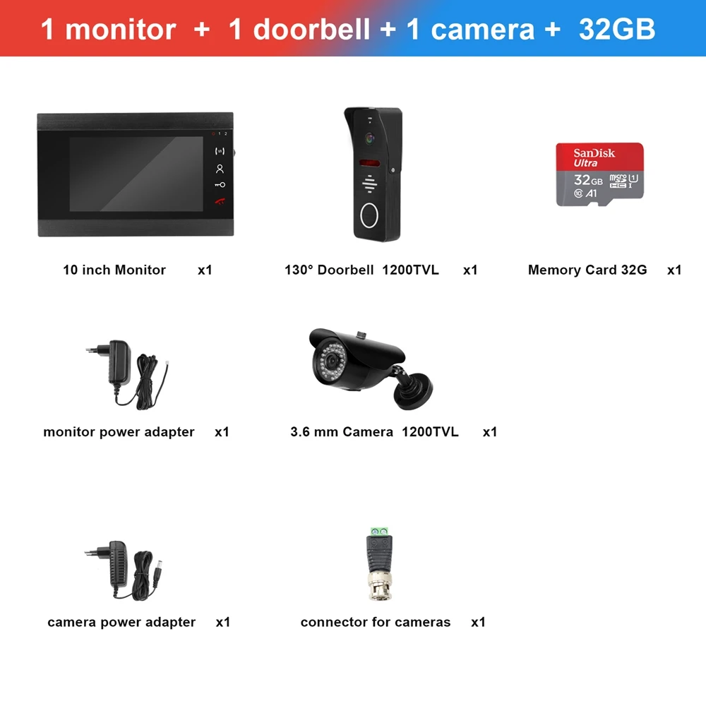 SET 1 Проводной видео-телефон двери 130 ° Широкий формат дверной звонок Камера с CCTV Камера Поддержка запись детектора движения 7 дюймов вызывное устройство с дверным звонком - Цвет: SET 1