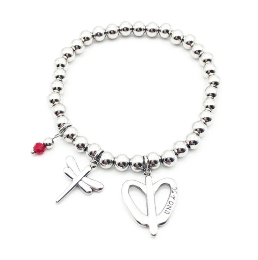 

Fashion Stainless Steel 6mm Bead Ruby Butterfly Heart Love Lettering Man Woman Bracelet UNO 50 Jewelry