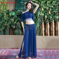 belly dance set mesh sequins top split skirt practice clothes oriental dancing suit female high end performance clothing