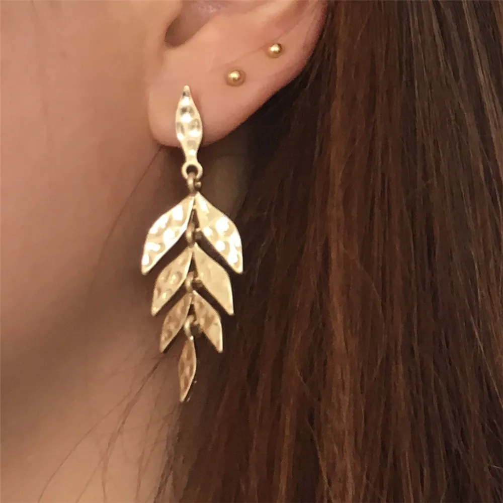 Серьги-подвески в виде листьев женские Винтажные висячие серьги золотого и
