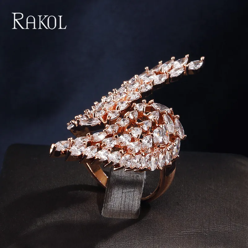 RAKOL Новое модное прозрачное кольцо с циркониевым камнем микро закрепкой крылья