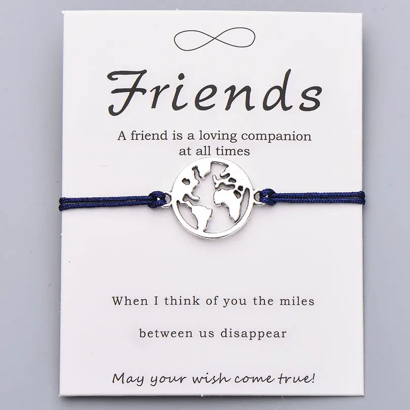 dark blue with card Pipitree модный браслет дружбы, красная нить на удачу, Карта мира, браслеты для женщин, мужчин, друзей, ювелирный подарок, регулируемый - Окраска металла: dark blue with card