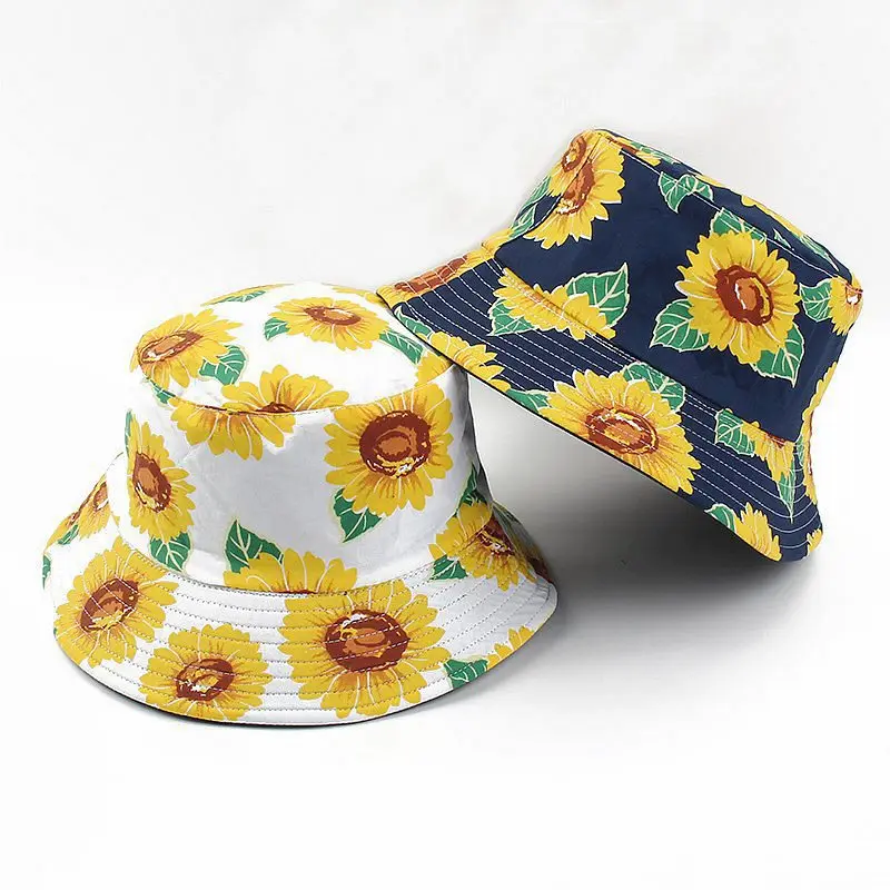 

NEW Summer Sunflower Pattern Bucket Hat Cotton Reversible Panama Fisherman Hat Women Men Foldable Travel Caps gorro pescador