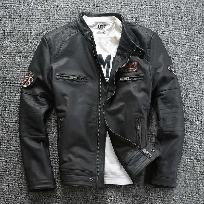 Мужские Куртки из натуральной кожи черная мотоциклетная куртка для райдера